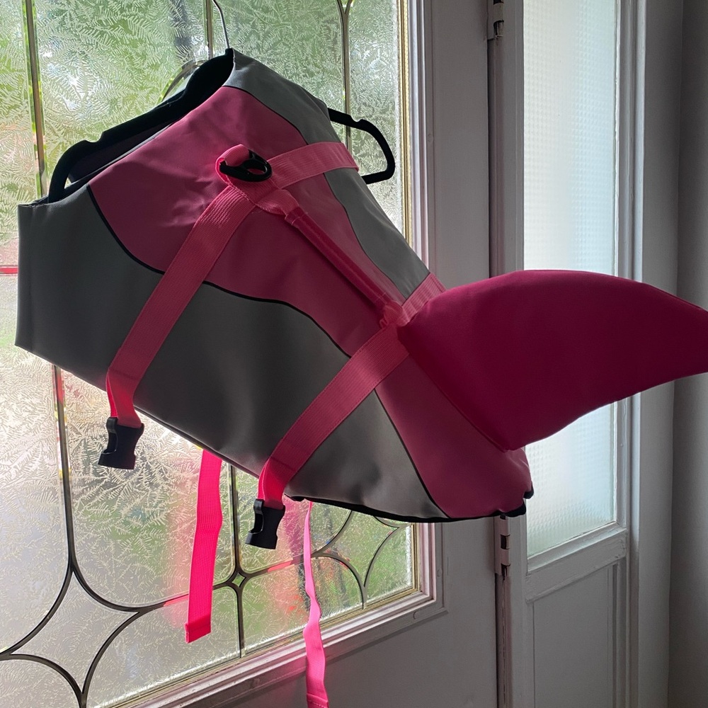 Shark Finn , pink dog life jacket